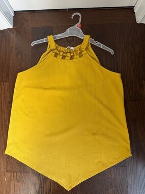 Suzy Shier Bright Yellow Halter Tank with Braided Neckline